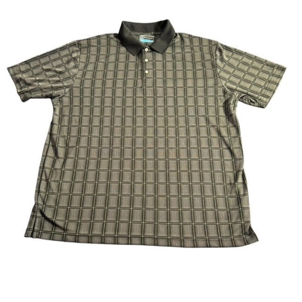 PGA TOUR Gray and Black Checker Pattern Men's Polo
